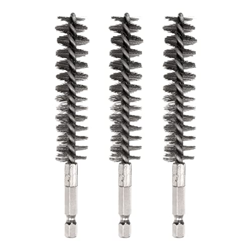 HARFINGTON 3pcs Stainless Steel Bore Brush 17mm Dia Cleaning Wire Brush with Handle 1/4 Inch Hex Shank for Tubes, Ports, Bearings