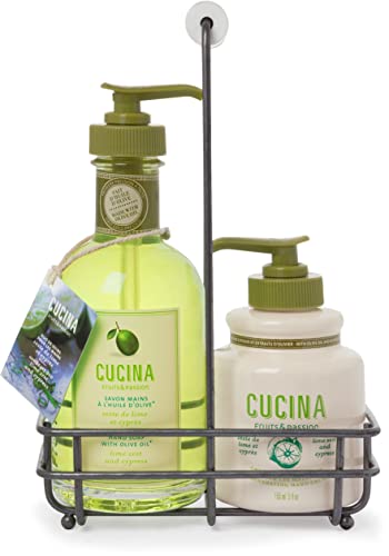 Fruits & Passion [Cucina] - Lime Zest & Cypress Tree Hand Care Duo Caddy Gift Set | Liquid Hand Soap Wash (5.1 Oz) With Hand Cream Lotion (6.8 Oz) #TOP7