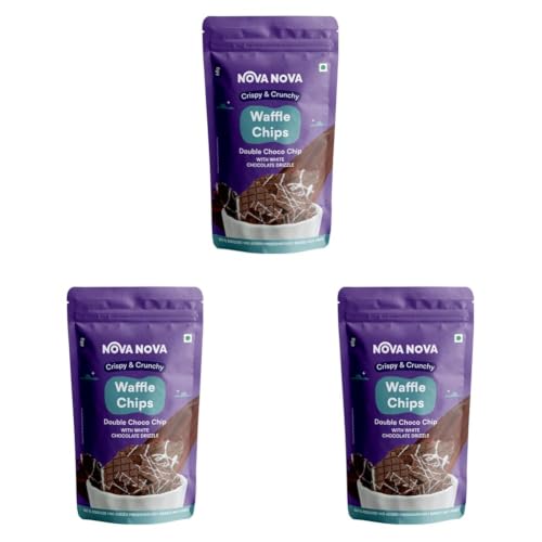 Image of Nova Nova Waffle Chips - Double Choco Chip with Chocolate Drizzle | 100% Eggless | Freshly Baked | Pack of 6 (130g)