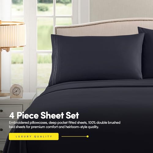 Image of 1500 Supreme Collection Extra Soft Split King Sheets Set, Navy Blue - Luxury Bed Sheets Set with Deep Pocket Wrinkle Free Bedding, Over 40 Colors, Split King Size, Navy