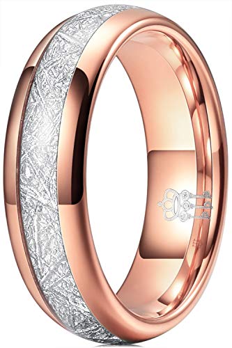 THREE KEYS JEWELRY Men Women Wedding Hunting 6mm Bands Tungsten Viking Carbide Meteorite Ring with Jewels Polished Infinity Unique for Him Rose Gold Size 8