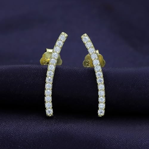 18k Gold Plated Sterling Silver Post Moissanite Diamond Ear Crawler Earrings | Ear Climber Earrings For Women | Trendy Jewelry Gifts For Her3