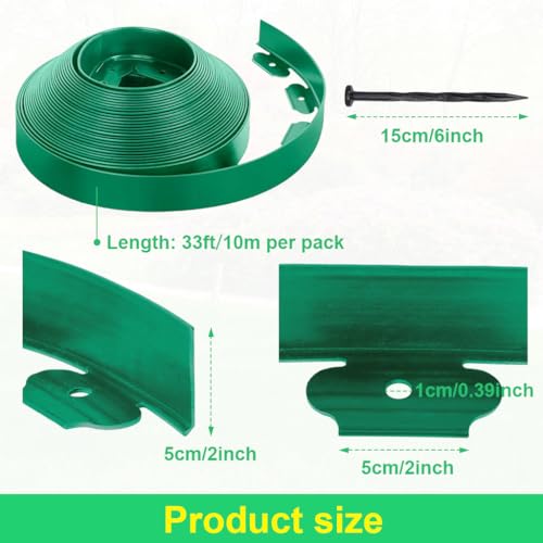 Image of HASTHIP 32.8ft Garden Edging Border, 2 Inch Width Green Landscape Edging Border, with 30Pcs Nails, Cut-to-fit Landscape Border, UV Resistant Garden Trim Fence for Outlining Flower Bed