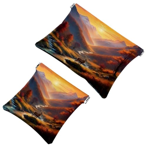 Rimani organizzato: 2 custodie per trucchi Art Mountain Deer-1368 - La tua borsa per il trucco Multicolore