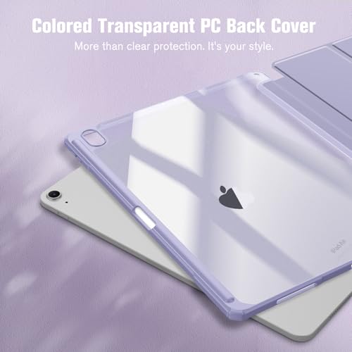 Image of Fintie Hybrid Slim Case for iPad Air 13-inch (M2) 2024, [Built-in Pencil Holder] Shockproof Cover with Clear Transparent Back Shell (Lilac Purple)
