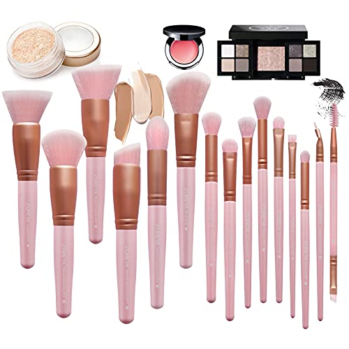 Makeup Brushes Makeup Brush Set - 15 Pcs Raffaello Premium Synthetic Foundation Concealers Eye Shadows Make Up Brush,Eyeliner Brushes(Pink)