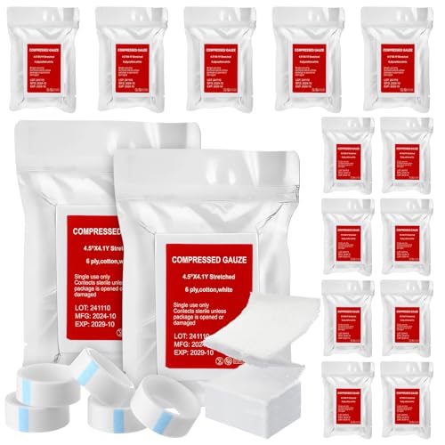 Threlaco 10 Pcs Z-Folded Compressed Sterile Gauze 4.5