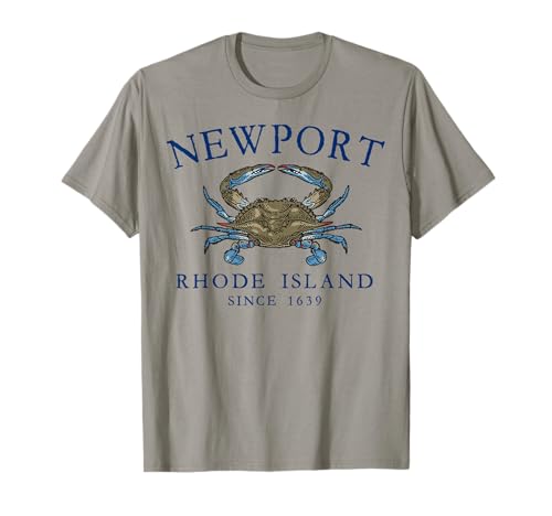 Newport Rhode Island Blue Crab Since 1639 Arched Navy Blue T-Shirt