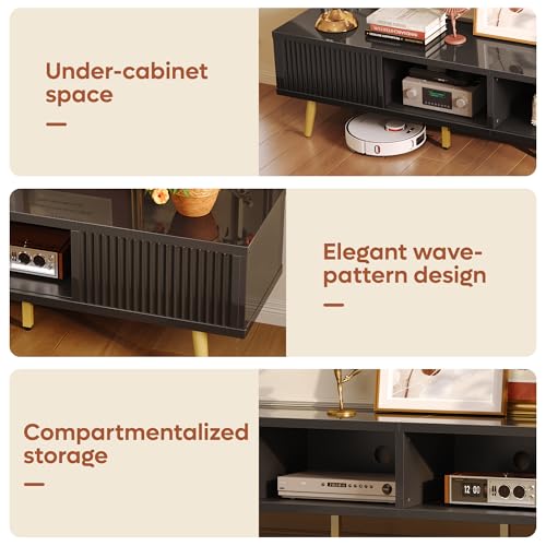 Bestier 70 inch High Gloss TV Stand for 75 inch TV, Modern TV Stand with Storage, Media Console with Fluted Sliding Doors, Entertainment Center for Living Room, Cord Management, Glossy Black by Bestier - Image 2