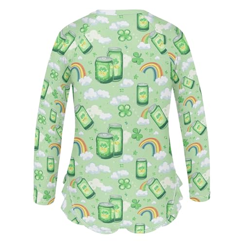 St Patrick Clover Cans Rainbow Girls Long Sleeve Rashguard Swimsuit UV Protection One-Piece Swimwear B04046783