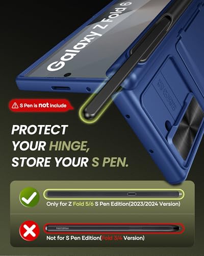 Image of for Samsung Galaxy Z Fold 6 Wallet Case & S Pen Holder & Hinge Protection & Camera Cover, Built-in Card Holder & Screen Protector, Durable Multifunctional Phone Cover Case for Z Fold 6 5G, Blue