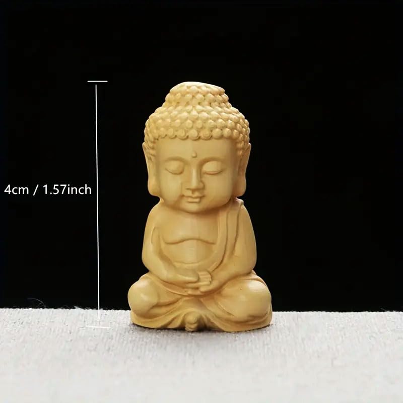 Estatua de Buda pequeña de madera tallada, 2 piezas miniatura 2