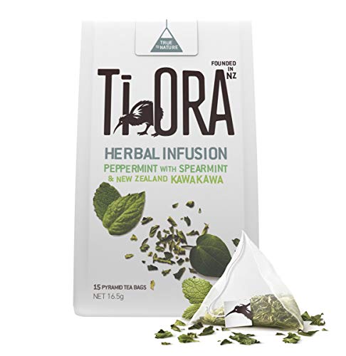 Ti Ora Herbal Infusion – Peppermint with Spearmint and New Zealand Kawakawa - 4 Packs of 15 Pyramid Tea Bags (60 Serves), 4 x 16.5g