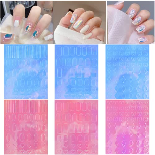 12 Pcs Aurora Nail Foil Sticker,Nail Art Bijoux Coloré Papillon Étoile Gouttes d'Eau avec Adhésif Ongles Décoratifs pour DIY Nail Art Décoration Cover