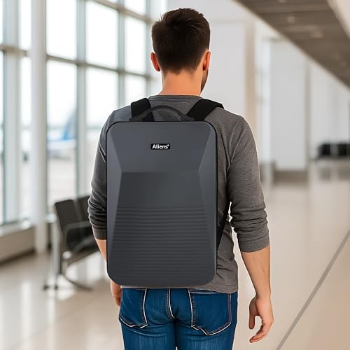 Image of Tukzer Hard Shell Laptop Travel Backpack Aliens Series-ABS Material with 7 Multi-Utility Compartments for Laptops up to 15.6 inch,Tablets, ipad, Smartphones, powerbank, HDD etc for Office and Travel-BLK