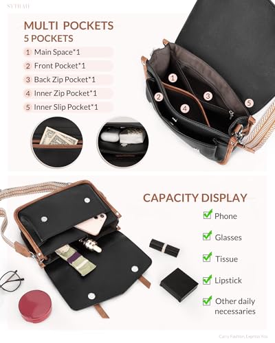 Crossbody Bag for Women, Crossbody Purse Messenger Bag with Wide Strap, Lightweight Travel Shoulder Bag Purse for Dailywear Travel Work, Black Brown4