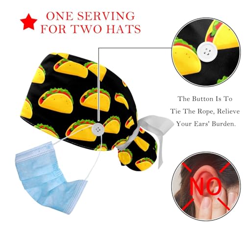 Image of 2 PCS Bouffant Cap with Button Ponytail Pouch Working Cap Sweatband Adjustable Surgical Cap Black and White Cow