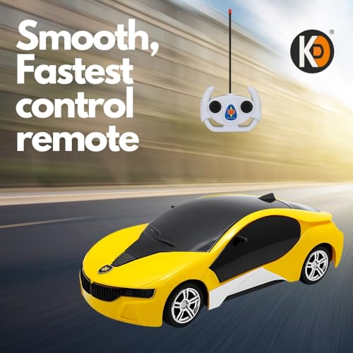 Image of K D Remote Control Car Toy of Race with Lightning, Music Effects, Universal Wheel for Kids (Yellow)