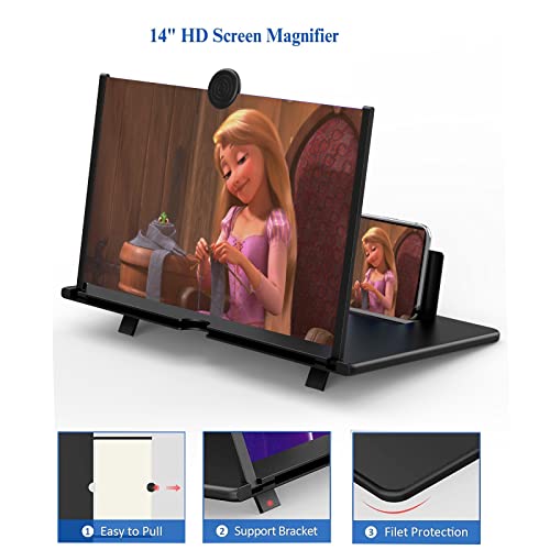 14" Screen Magnifier for Cell Phone ， 3D HD Magnifying Projector Screen Enlarger Expanders for Movies, Videos and Gaming ， Foldable Phone Stand with Screen Amplifier，Compatible with All Smartphones - Thumbnail 2