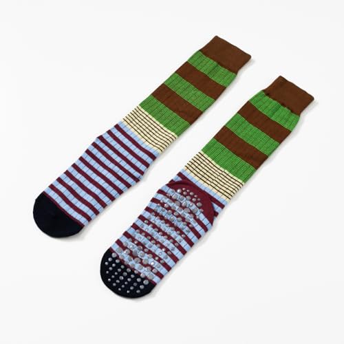 Image of Verdancy Yoga Pilates Socks with Grips for Women Striped Color-Blocked Knee Highs Non Slip Cushioned Over the Calf Socks