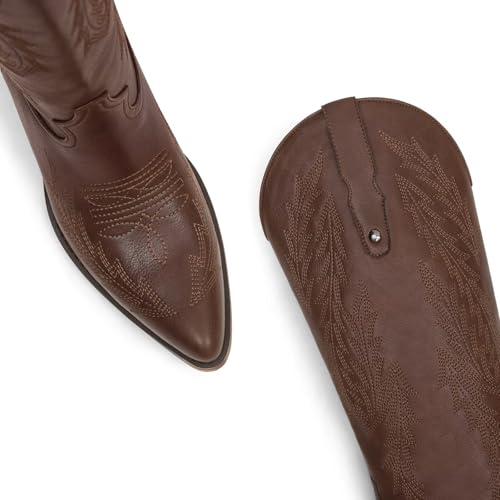 Women's Cowboy Boots Knee High Cowgirl Boots Embroidery Chunky Heel Pointed Toe Comfortable Pull-On Western Riding Tall Boots3