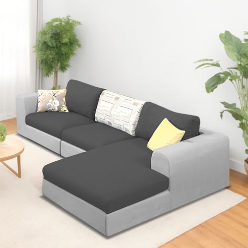 Image of Koza RHS 4 Seater L Shape Sofa Set for Living Room (Black Grey Fabric) Premium Fabric Sofa