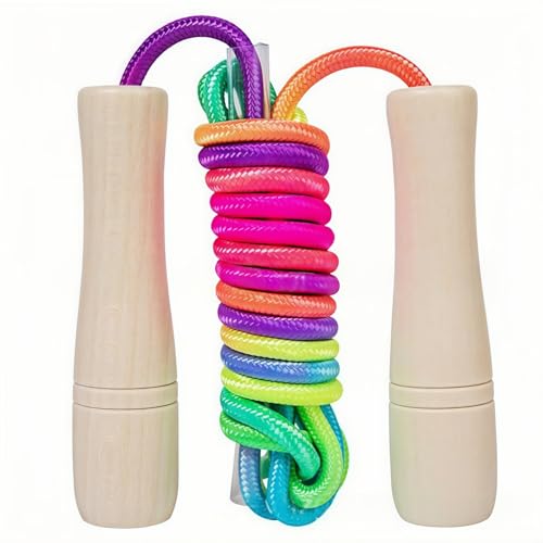 Heanvmyss Corde à Sauter Arc-en-ciel pour Enfants,Corde a Sauter Sport,Corde a Sauter pour Plusieurs Joueurs,Cordes à Sauter Réglables avec Poignée en Bois...