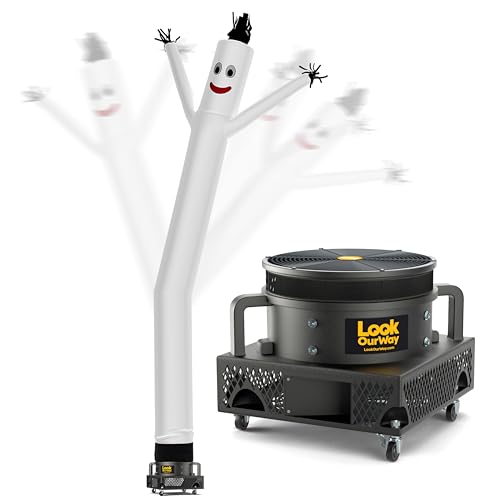Image of LookOurWay Air Dancers Wacky Waving Inflatable Tube Man Set - 20 Feet Tall Inflatable Dancing Man with Blower for Business Advertising - White