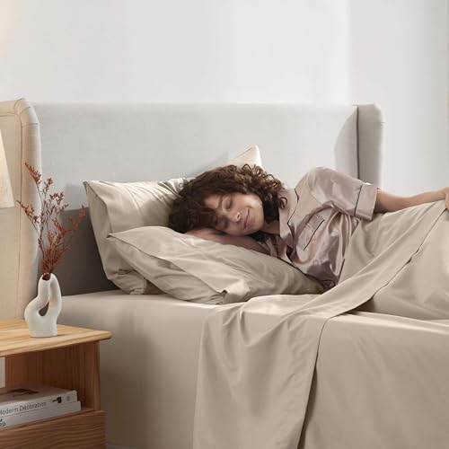 Image of Nestl Twin Bed Sheet Set - Beige Cream - 3-Piece Deep Pocket | Instantly Soft, Night-One Ready (No Wash Required). Fits 16-Inch Deep Pockets, 360-Degree Elastic Grip