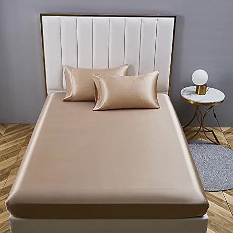 NORCH Gold Satin Silk Fitted Sheet Double 36cm - Luxury Sexy Soft - Shrinkage and Fade Resistant Cover