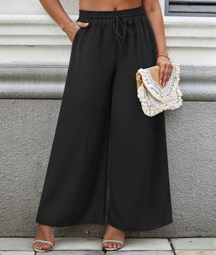 LONGYUAN Womens Plus Size Wide Leg Pants Casual Trousers with Pockets 1X-5X4