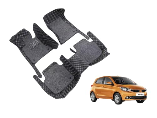 Image of Auto Hub 7D Car Floor Mats Compatible with TATA Tiago, Leatherette, 100% Waterproof & Washable, Tiago Car 7D Floor Mat, Black