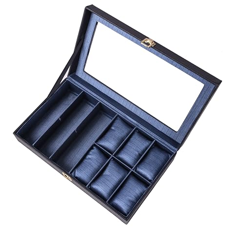 Image of Men's and Women's Watch Box Holder Organizer Case In 12 watches box organizer In PU Leather with Black & blue