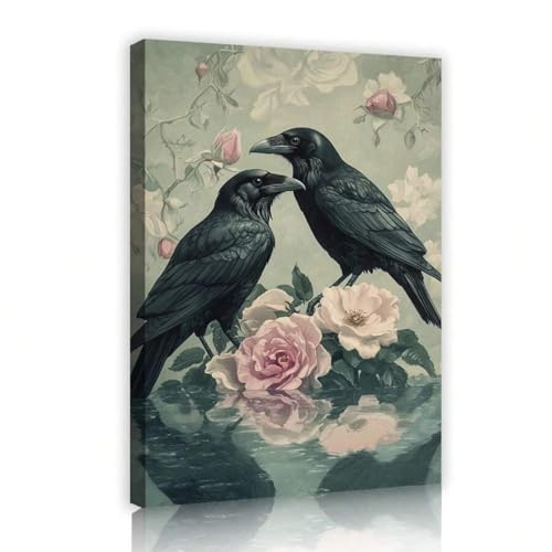 Peinture sur toile corbeau d'inspiration vintage folklorique haut de gamme