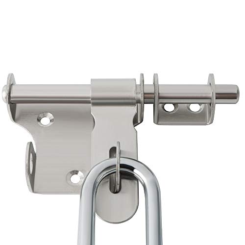 Alise Slide Bolt Gate Latch,Padlock Latches Heavy Duty Barrel Bolts Safety Door Lock,Double Sided Gate Hardware for Barn Fence Gate Inside Doors,4 Inch Solid Stainless Steel Latches,Brushed Finish