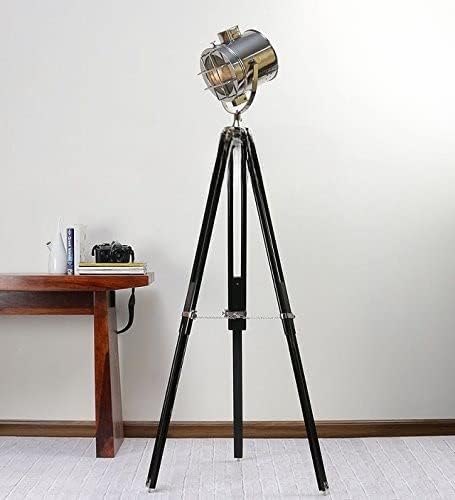 NauticalMart Designer Floor Standing Nickel Finish Silver Metal Tripod Floor Lamp