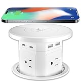 9-in-1 Pop-Up Outlet with Wireless Charging β 4 AC & 4 USB Ports, 2500W Overload Protection, 100-240V Global Voltage, 4-1/8" Cutout β Hidden Countertop Power Hub for Kitchen, Office, Conference Table