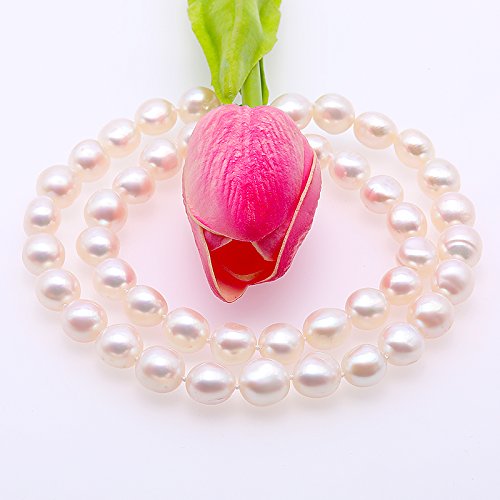 JYX Pearl Necklace Single Strand 9-10mm Natural White Baroque Freshwater White Pearl Necklace for Women 20" - Image 5