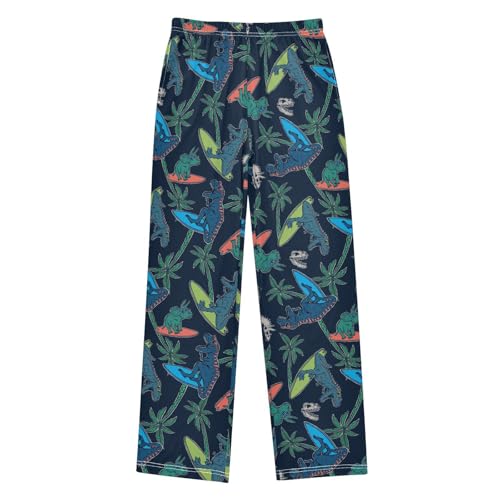 ZZXXB Dinosaur Surf Print Boys Long Pants Soft Trousers Elastic Waist Kids Lounge Bottoms with Pockets S-XL