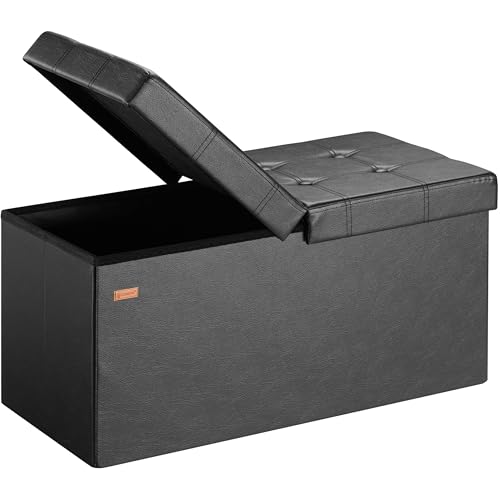 CASARIA® Banco Almacenaje Baúl Capacidad 100L Carga hasta 300kg 80x40x40cm Puff Otomana Plegable Tapizado Acolchado Salón Dormitorio Entrada Negro