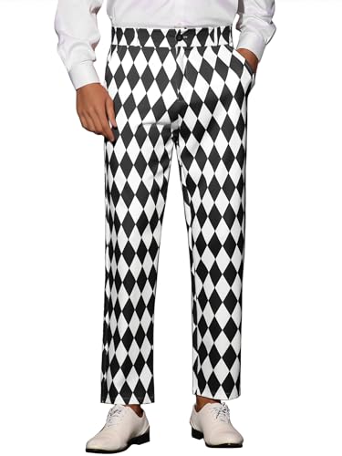 Lars Amadeus Black Argyle Pattern Pants for Men's Regular Fit Flat