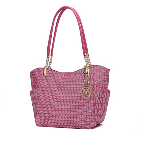 MKF Collection Bolsa feminina exclusiva, bolsa de ombro, bolsa de mão de couro vegano com alça superior, Jules Fuschia, Large