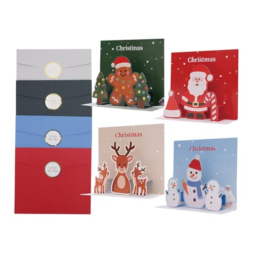 Tarjetas De Felicitación De Navidad | 4 Piezas Con Sobres - Tarjetas De Navidad 3D Con Sobres - Para Familia Amigos Colegas Maestros Adornos De Medias Regalos De Fiesta Vacaciones