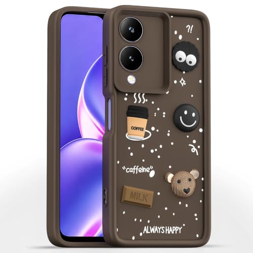 Image of Bintage Cute Fun Taddy Cartoon 3D Ball Bear Milk Donut Coffee Cup Silicon Case Full Body & Camera Protection Back Cover Compatible for Vivo Y17s - Brown