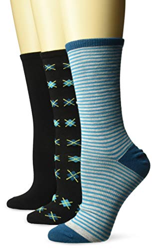 Hanes Women's ComfortFit Lightweight Crew Socks 3-Pack, grey/black/teal assorted, 9-11 (Shoe Size 5-9)