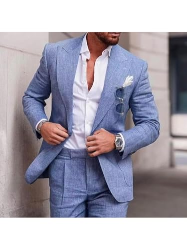 Linen Suits for Men 2 Piece Casual Blazer with Pants for Summer Beach Wedding Groom Set4