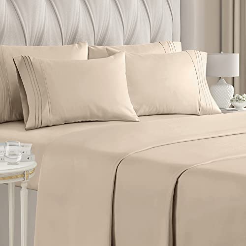 King Size Sheet Set - 6 Piece Set - Hotel Luxury Bed Sheets - Extra Soft - Deep Pockets - Easy Fit - Breathable & Cooling Sheets - Wrinkle Free - Cream Bed Sheets - Kings Sheets - 6 Pc Sheets #TOP11