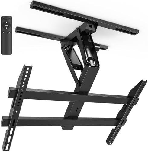 Xyndyx Elektrische TV-Deckenhalterung mit Fernbedienung für 32–70 Zoll, Flach- und Curved-TVs, für Flache & Geneigte Decken, Max. VESA 600x400 mm, Schwarz