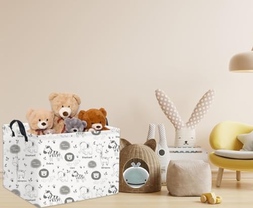 Image of Rectangular Animal Basket Baby Kids Storage Basket for Boys Animal Room Decor Cute Toy Storage Organizer Bins Bedroom(4 Animals Pattern)