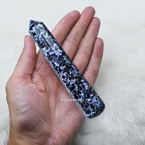 Image of Certified Indigo Gabbro Crystal Wand - Pointed Crystal Wand for Energy Healing, Chakra Balancing, Meditation and Home Decor - Crystals and Healing Stones for Gift